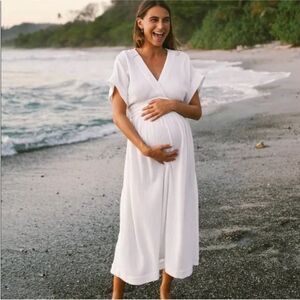 NWT Hatch The Carolina Maternity Dress in White Gauze Cotton